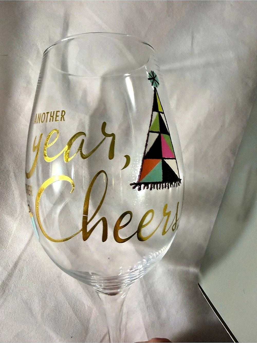 Hallmark Another Year, Cheers! Wine Glass in Clear & Gold